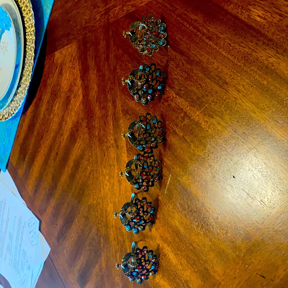 Peacock Jeweled Napkin Ring Set